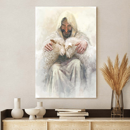 Jesus And The Lamb Picture - Love Is Portrait Canvas Wall Art - Christian Wall Decor