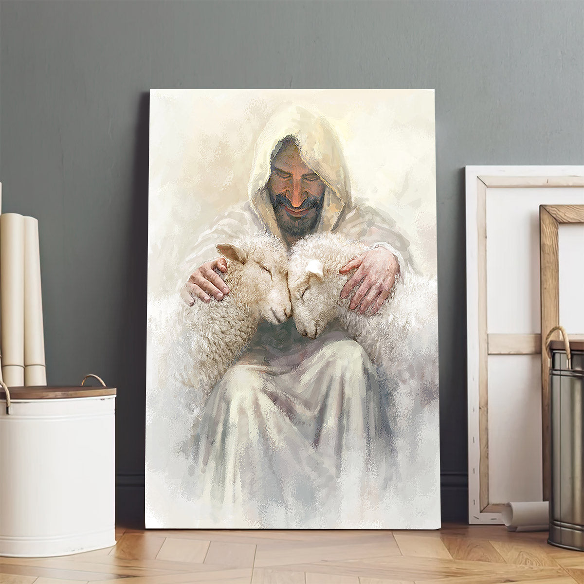 Jesus And The Lamb Picture - Love Is Portrait Canvas Wall Art - Christian Wall Decor
