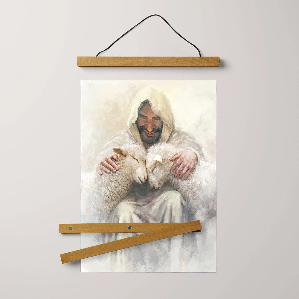 Jesus And The Lamb Picture - Love Is Portrait Hanging Canvas Wall Art - Christian Wall Decor - Religious Canvas