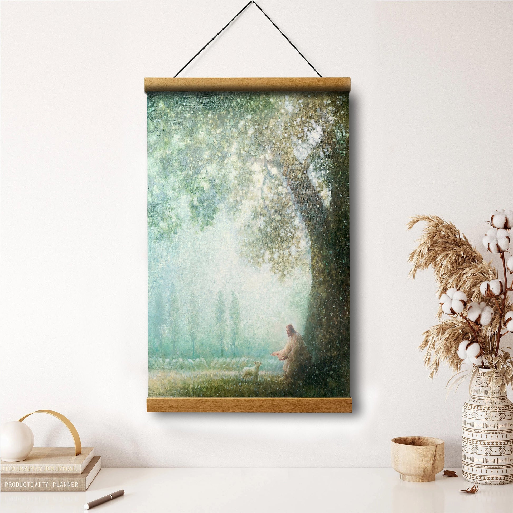 Jesus And The Lamb Picture - One By One (2) Portrait Hanging Canvas Wall Art - Christian Wall Decor - Religious Canvas