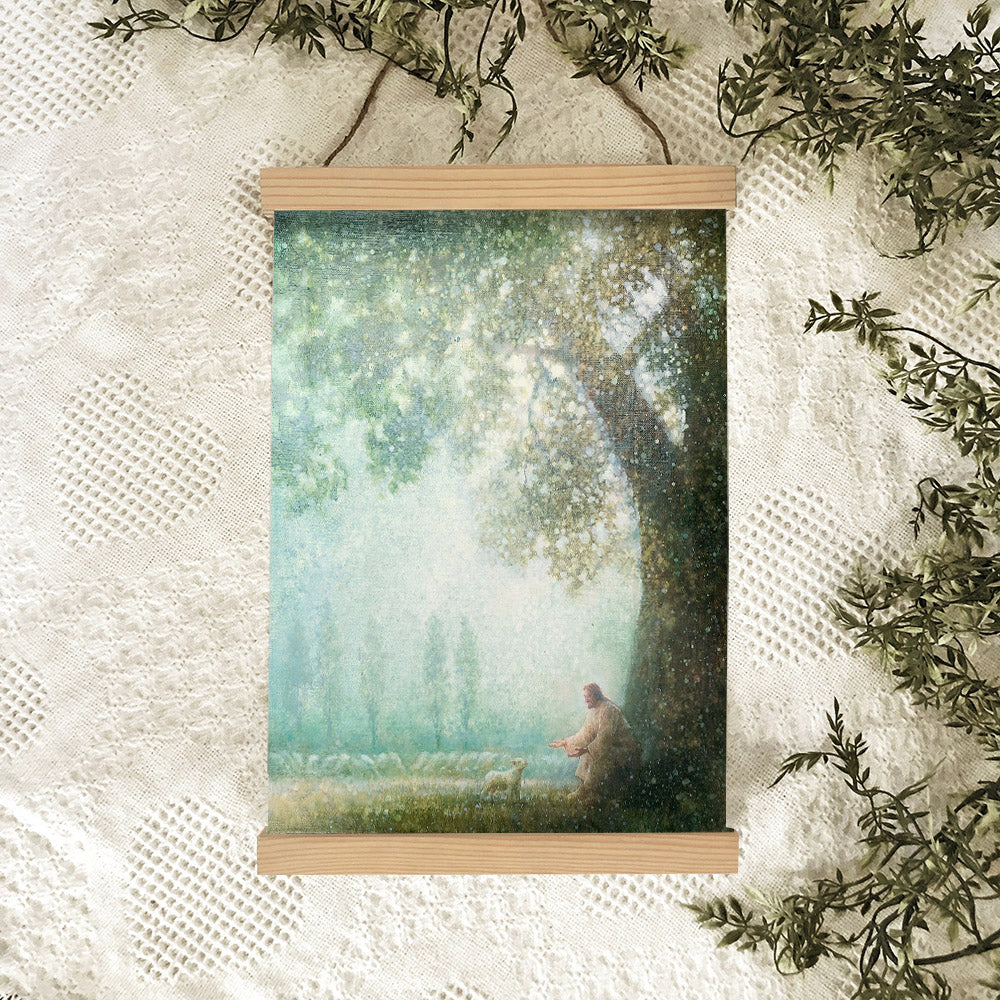 Jesus And The Lamb Picture - One By One (2) Portrait Hanging Canvas Wall Art - Christian Wall Decor - Religious Canvas