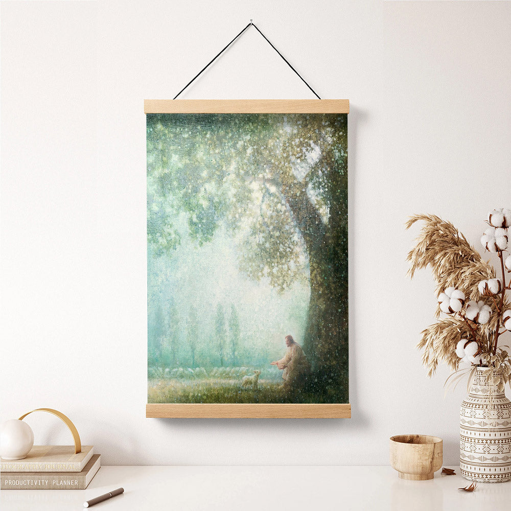 Jesus And The Lamb Picture - One By One (2) Portrait Hanging Canvas Wall Art - Christian Wall Decor - Religious Canvas