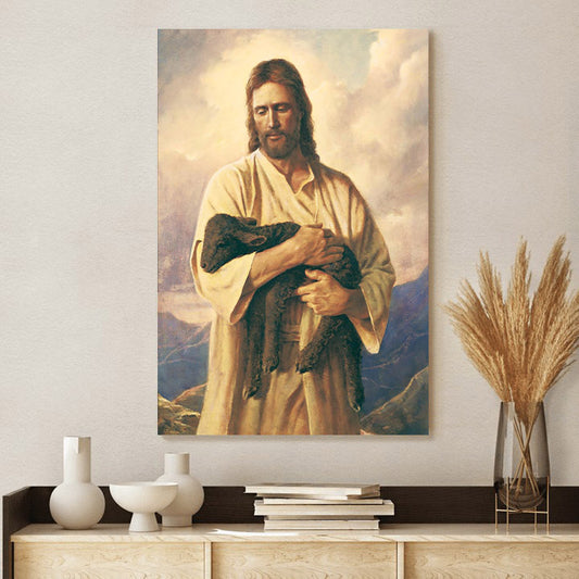 Jesus And The Lamb Picture - Ones Lost Portrait Canvas Wall Art - Christian Wall Decor