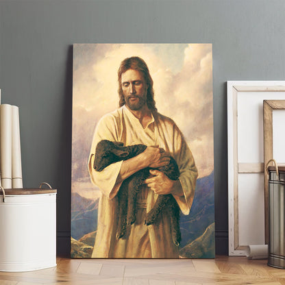 Jesus And The Lamb Picture - Ones Lost Portrait Canvas Wall Art - Christian Wall Decor