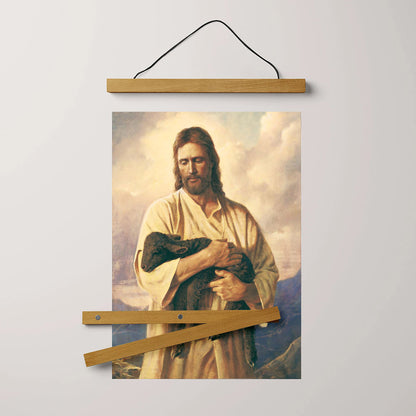Jesus And The Lamb Picture - Ones Lost Portrait Hanging Canvas Wall Art - Christian Wall Decor - Religious Canvas