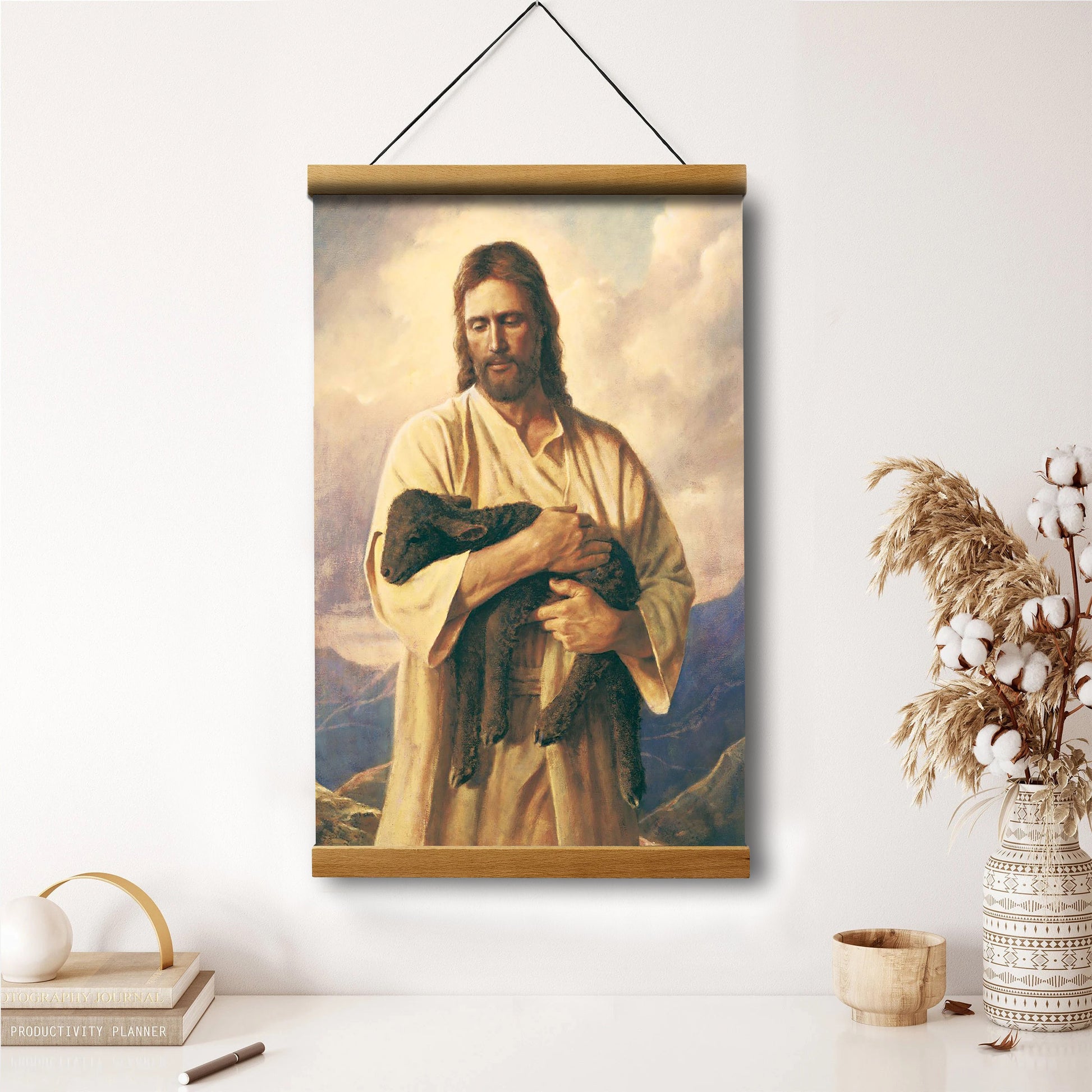 Jesus And The Lamb Picture - Ones Lost Portrait Hanging Canvas Wall Art - Christian Wall Decor - Religious Canvas