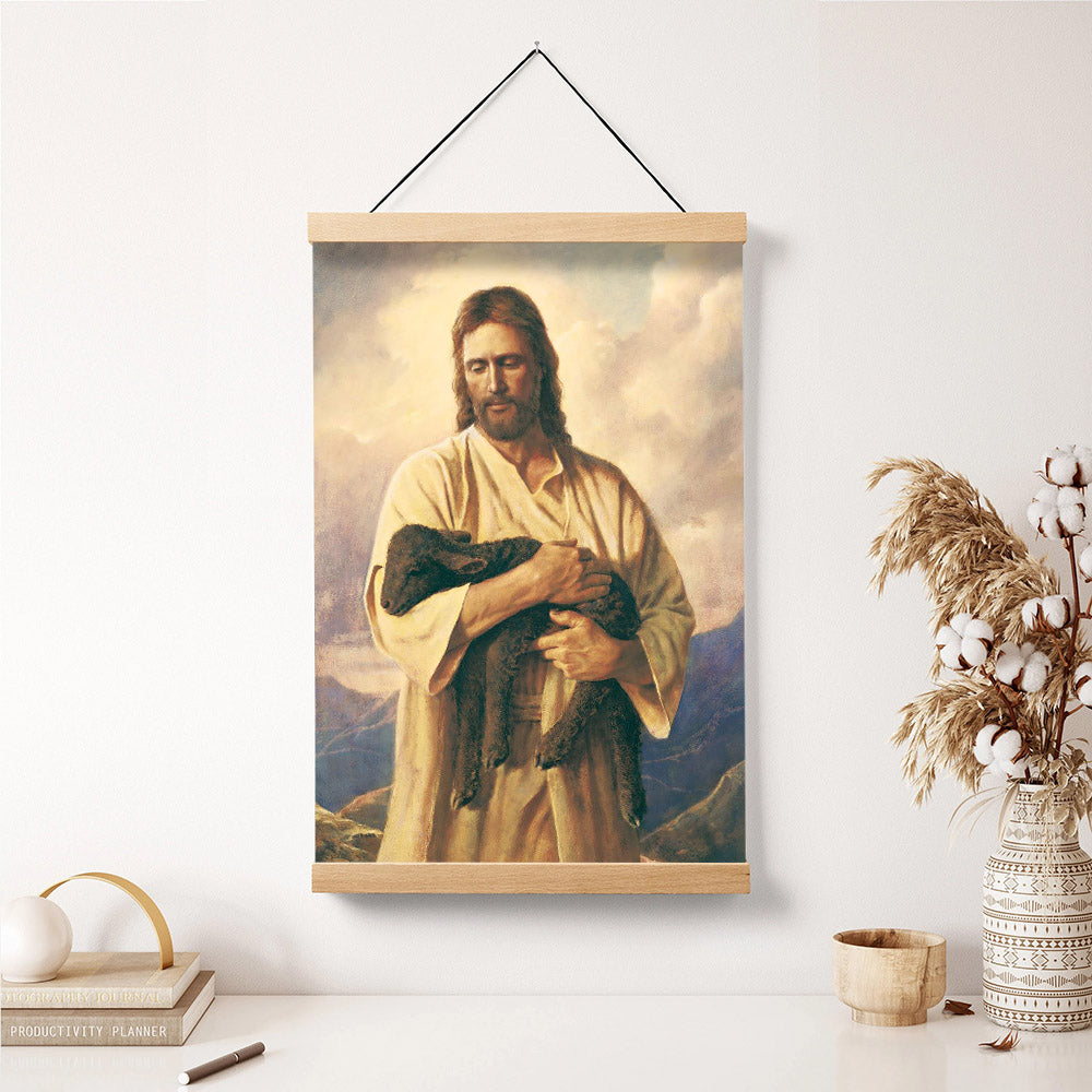 Jesus And The Lamb Picture - Ones Lost Portrait Hanging Canvas Wall Art - Christian Wall Decor - Religious Canvas
