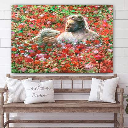Jesus And The Lamb Picture - Red Like Crimson Canvas Wall Art - Christian Wall Decor