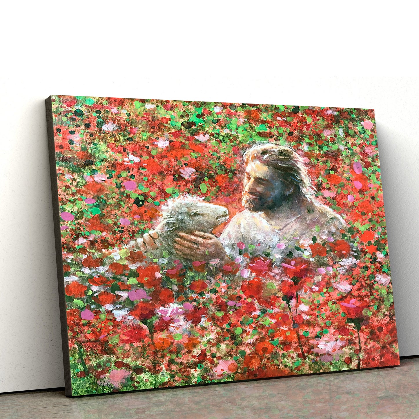 Jesus And The Lamb Picture - Red Like Crimson Canvas Wall Art - Christian Wall Decor