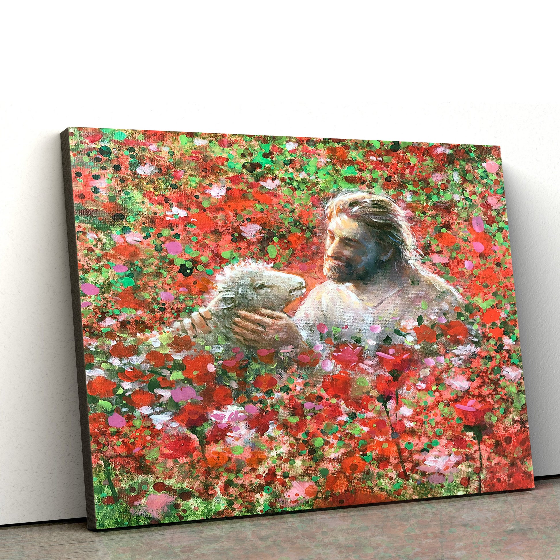 Jesus And The Lamb Picture - Red Like Crimson Canvas Wall Art - Christian Wall Decor