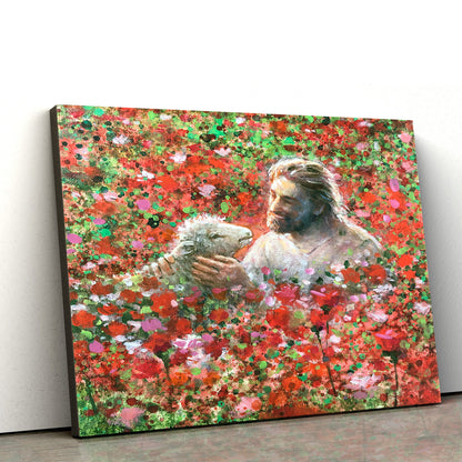Jesus And The Lamb Picture - Red Like Crimson Canvas Wall Art - Christian Wall Decor