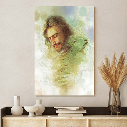 Jesus And The Lamb Picture - Rejoice Portrait Canvas Wall Art - Christian Wall Decor