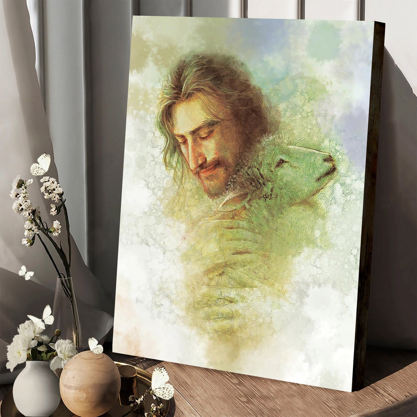 Jesus And The Lamb Picture - Rejoice Portrait Canvas Wall Art - Christian Wall Decor