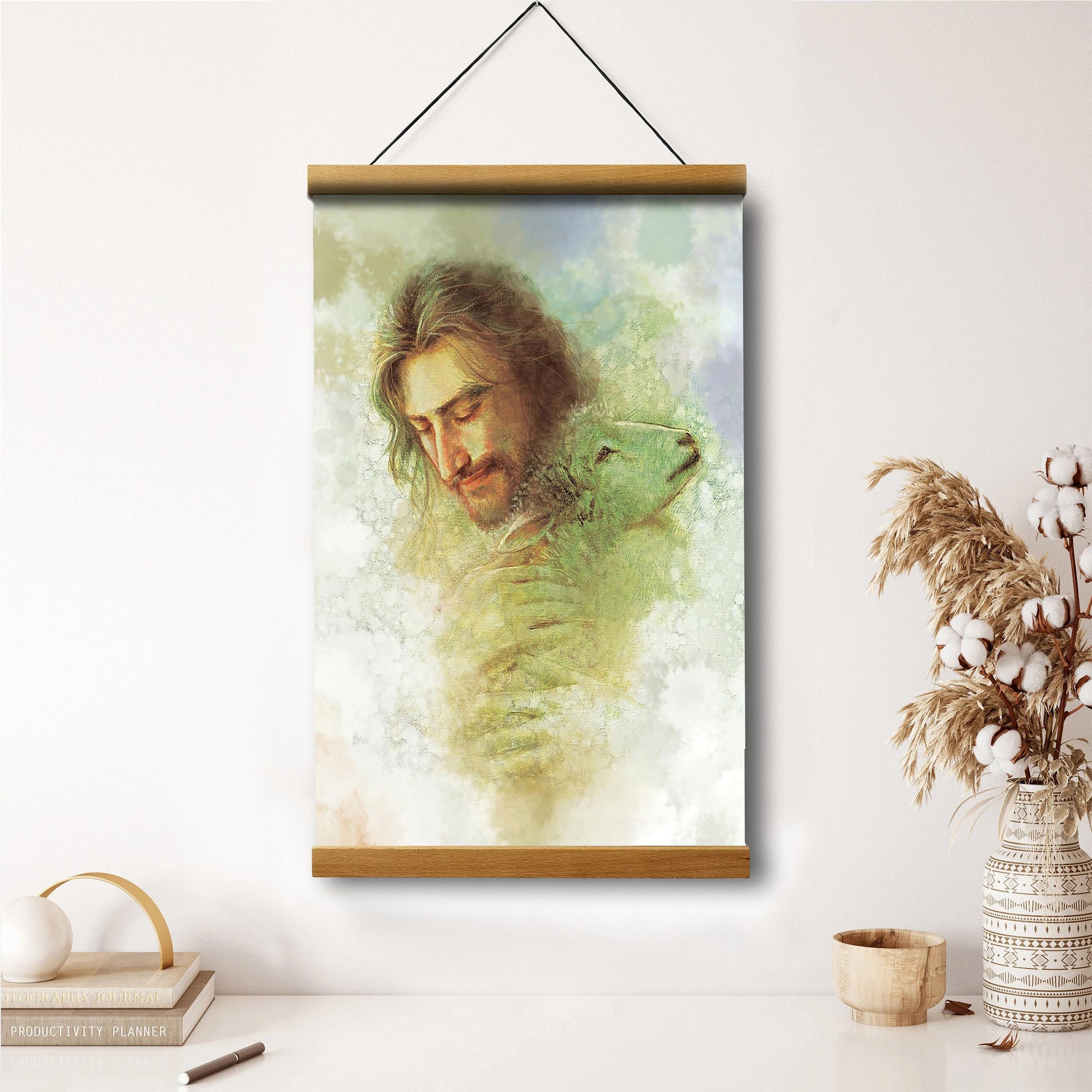 Jesus And The Lamb Picture - Rejoice Portrait Hanging Canvas Wall Art - Christian Wall Decor - Religious Canvas