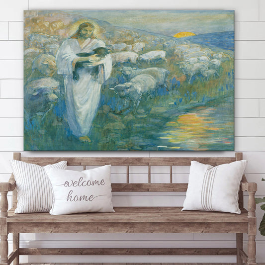 Jesus And The Lamb Picture - Rescue Of The Lost Lamb Canvas Wall Art - Christian Wall Decor