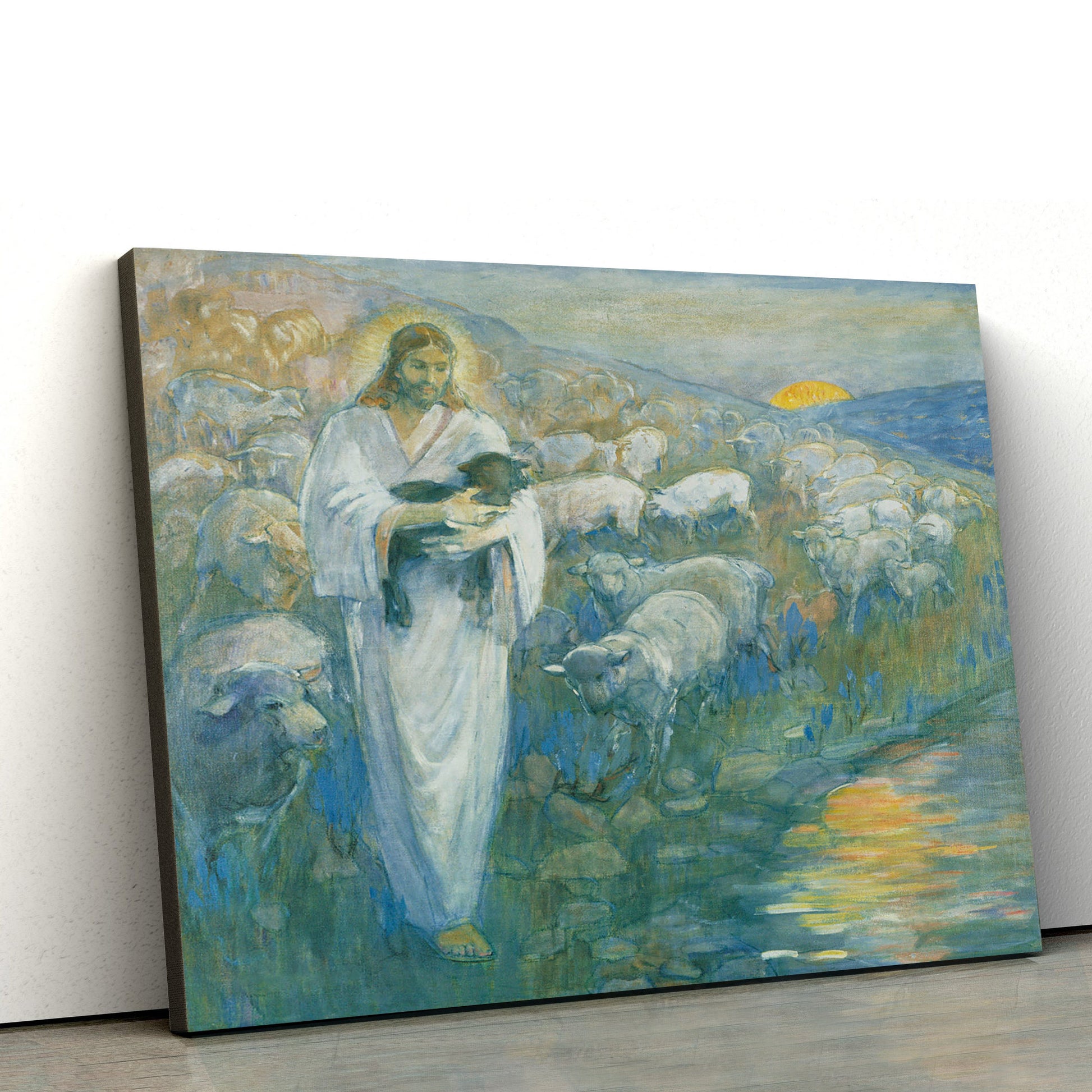 Jesus And The Lamb Picture - Rescue Of The Lost Lamb Canvas Wall Art - Christian Wall Decor