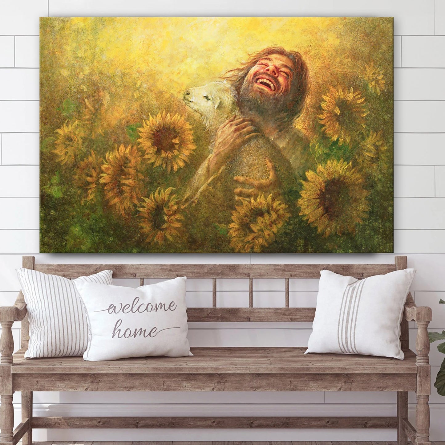 Jesus And The Lamb Picture - Seeds Of Joy (2) Canvas Wall Art - Christian Wall Decor