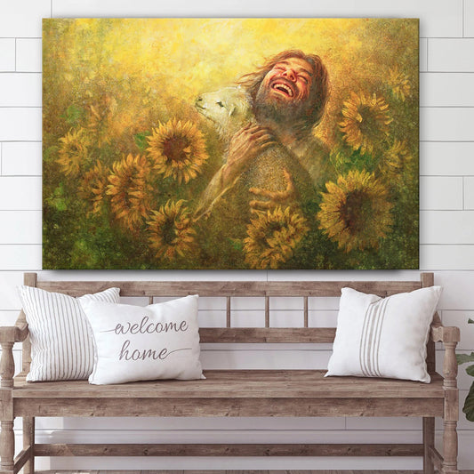Jesus And The Lamb Picture - Seeds Of Joy (2) Canvas Wall Art - Christian Wall Decor