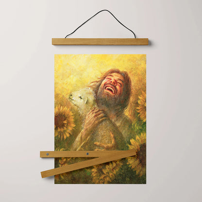 Jesus And The Lamb Picture - Seeds Of Joy Portrait Hanging Canvas Wall Art - Christian Wall Decor - Religious Canvas