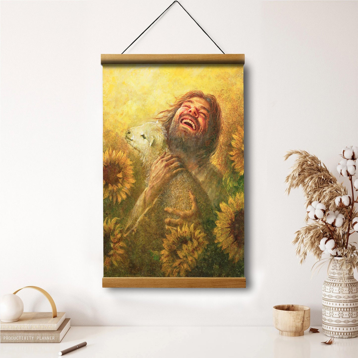 Jesus And The Lamb Picture - Seeds Of Joy Portrait Hanging Canvas Wall Art - Christian Wall Decor - Religious Canvas