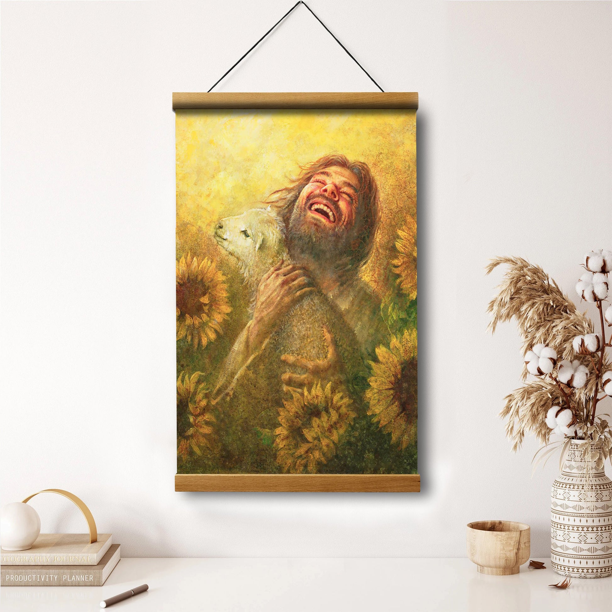 Jesus And The Lamb Picture - Seeds Of Joy Portrait Hanging Canvas Wall Art - Christian Wall Decor - Religious Canvas