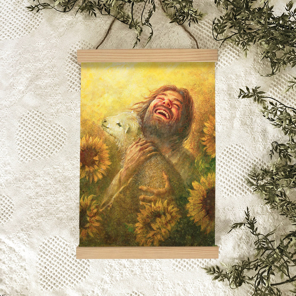 Jesus And The Lamb Picture - Seeds Of Joy Portrait Hanging Canvas Wall Art - Christian Wall Decor - Religious Canvas