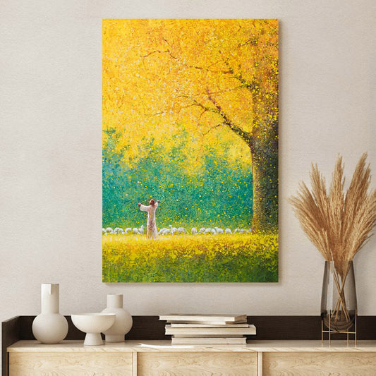 Jesus And The Lamb Picture - Sunshine In My Soul Portrait Canvas Wall Art - Christian Wall Decor