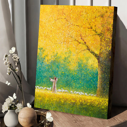 Jesus And The Lamb Picture - Sunshine In My Soul Portrait Canvas Wall Art - Christian Wall Decor