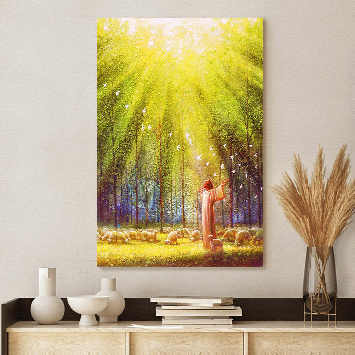 Jesus And The Lamb Picture - The Light Of His Love Portrait Canvas Wall Art - Christian Wall Decor