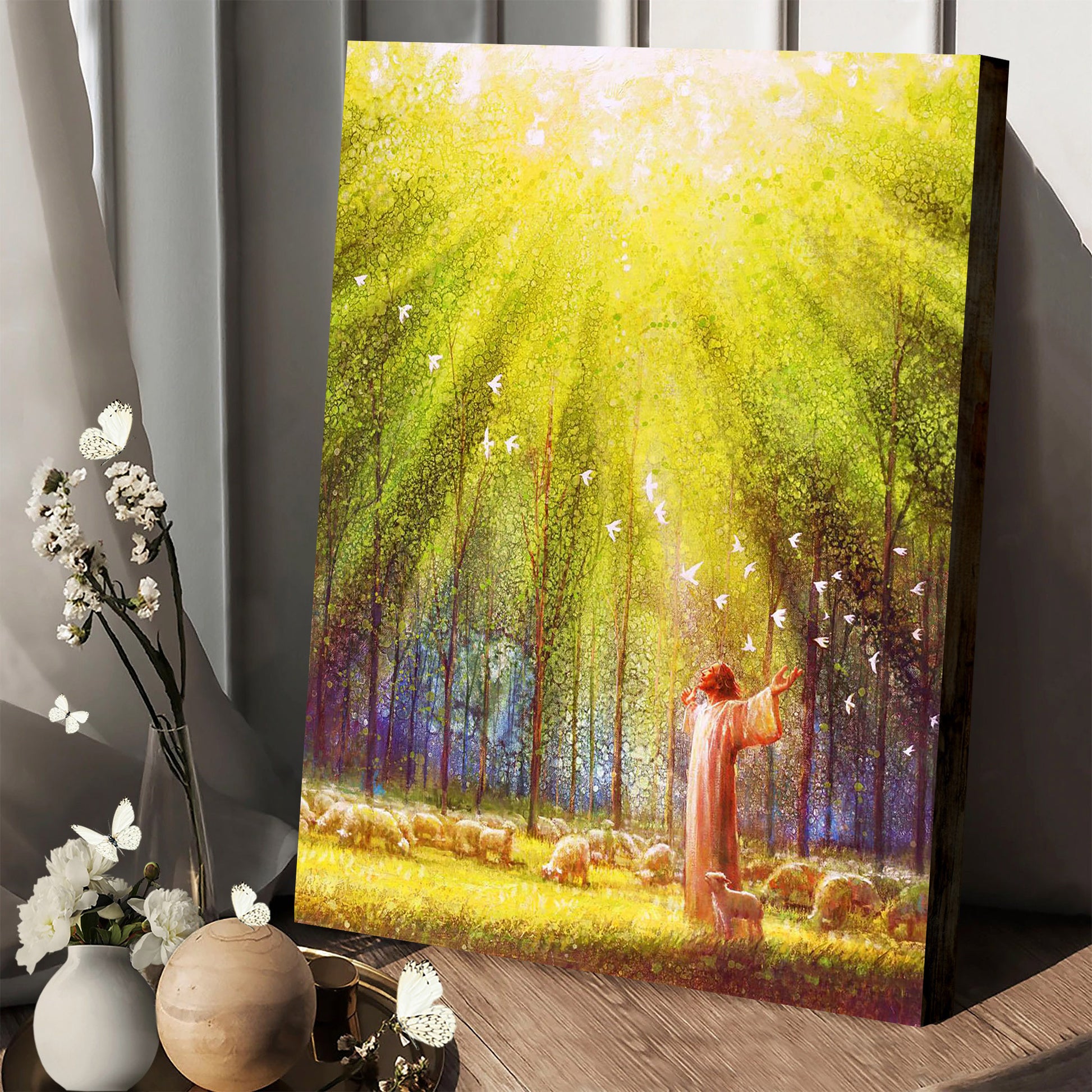 Jesus And The Lamb Picture - The Light Of His Love Portrait Canvas Wall Art - Christian Wall Decor