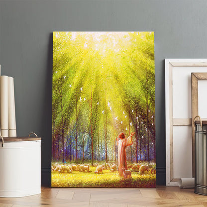 Jesus And The Lamb Picture - The Light Of His Love Portrait Canvas Wall Art - Christian Wall Decor