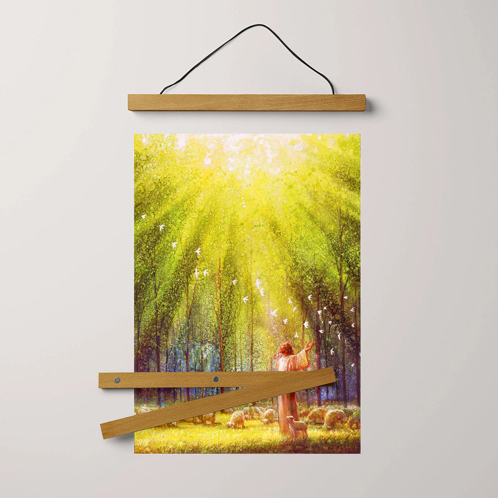 Jesus And The Lamb Picture - The Light Of His Love Portrait Hanging Canvas Wall Art - Christian Wall Decor - Religious Canvas