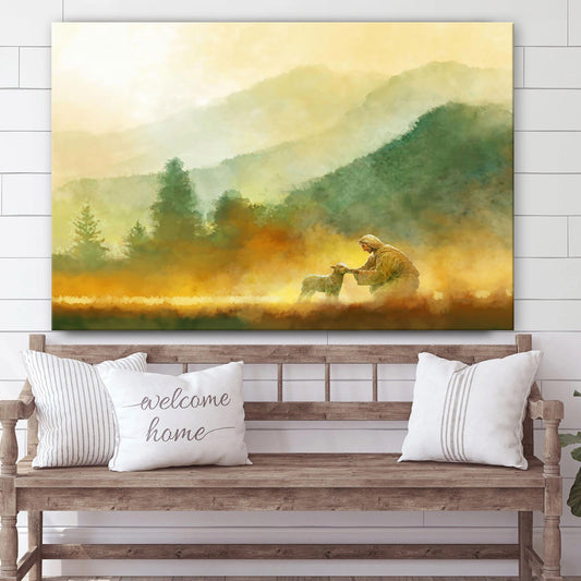 Jesus And The Lamb Picture - The Lost Sheep Canvas Wall Art - Christian Wall Decor