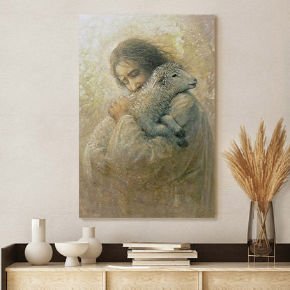 Jesus And The Lamb Picture - The Shepherd's Care Portrait Canvas Wall Art - Christian Wall Decor