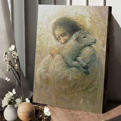 Jesus And The Lamb Picture - The Shepherd's Care Portrait Canvas Wall Art - Christian Wall Decor