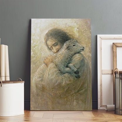 Jesus And The Lamb Picture - The Shepherd's Care Portrait Canvas Wall Art - Christian Wall Decor