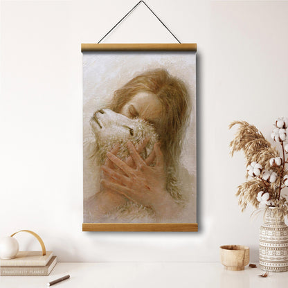 Jesus And The Lamb Picture - The Shepherd's Embrace Portrait Hanging Canvas Wall Art - Christian Wall Decor - Religious Canvas