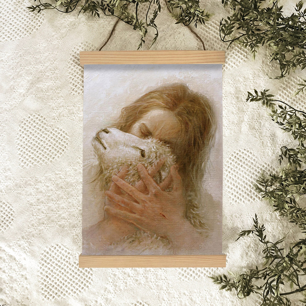 Jesus And The Lamb Picture - The Shepherd's Embrace Portrait Hanging Canvas Wall Art - Christian Wall Decor - Religious Canvas