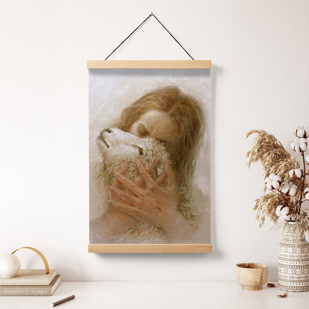 Jesus And The Lamb Picture - The Shepherd's Embrace Portrait Hanging Canvas Wall Art - Christian Wall Decor - Religious Canvas