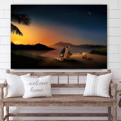 Jesus And The Lamb Picture - Time With The Lamb Canvas Wall Art - Christian Wall Decor