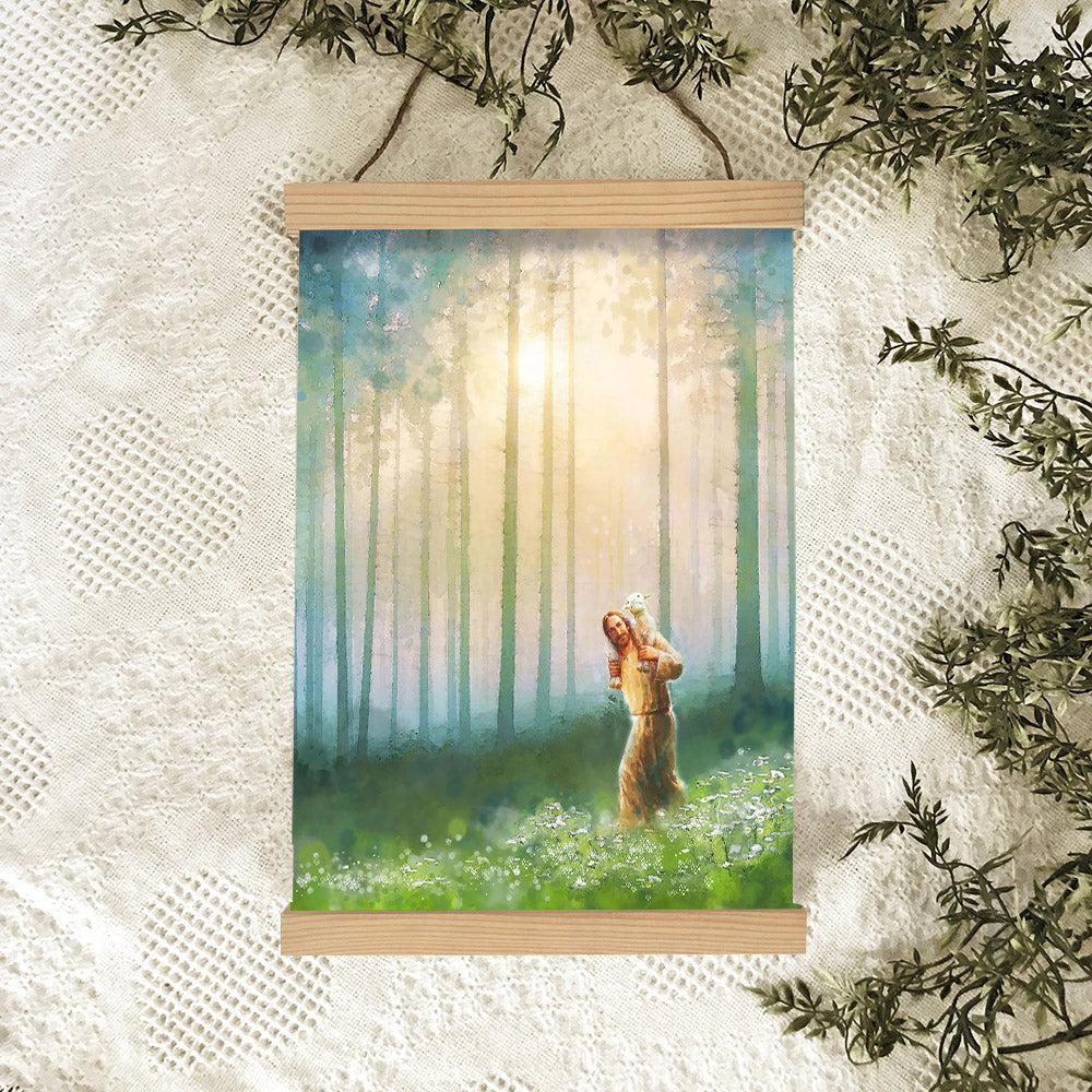 Jesus And The Lamb Picture - Upon His Shoulders Portrait Hanging Canvas Wall Art - Christian Wall Decor - Religious Canvas