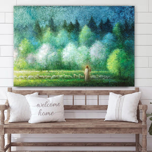 Jesus And The Lamb Picture - Upon The Green Grass Canvas Wall Art - Christian Wall Decor