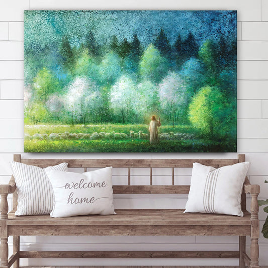 Jesus And The Lamb Picture - Upon The Green Grass Canvas Wall Art - Christian Wall Decor
