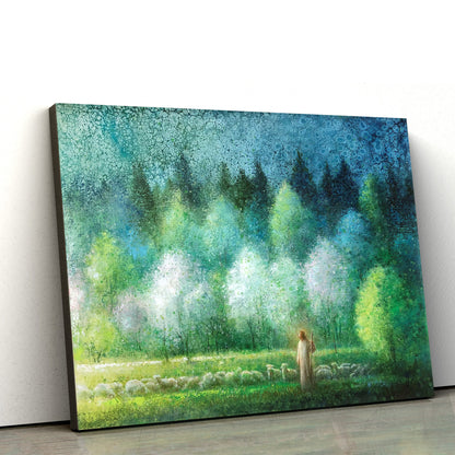 Jesus And The Lamb Picture - Upon The Green Grass Canvas Wall Art - Christian Wall Decor