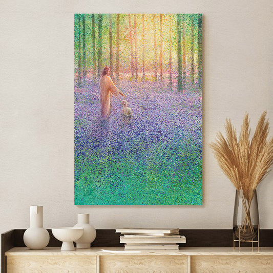 Jesus And The Lamb Picture - Walk With Me Portrait Canvas Wall Art - Christian Wall Decor