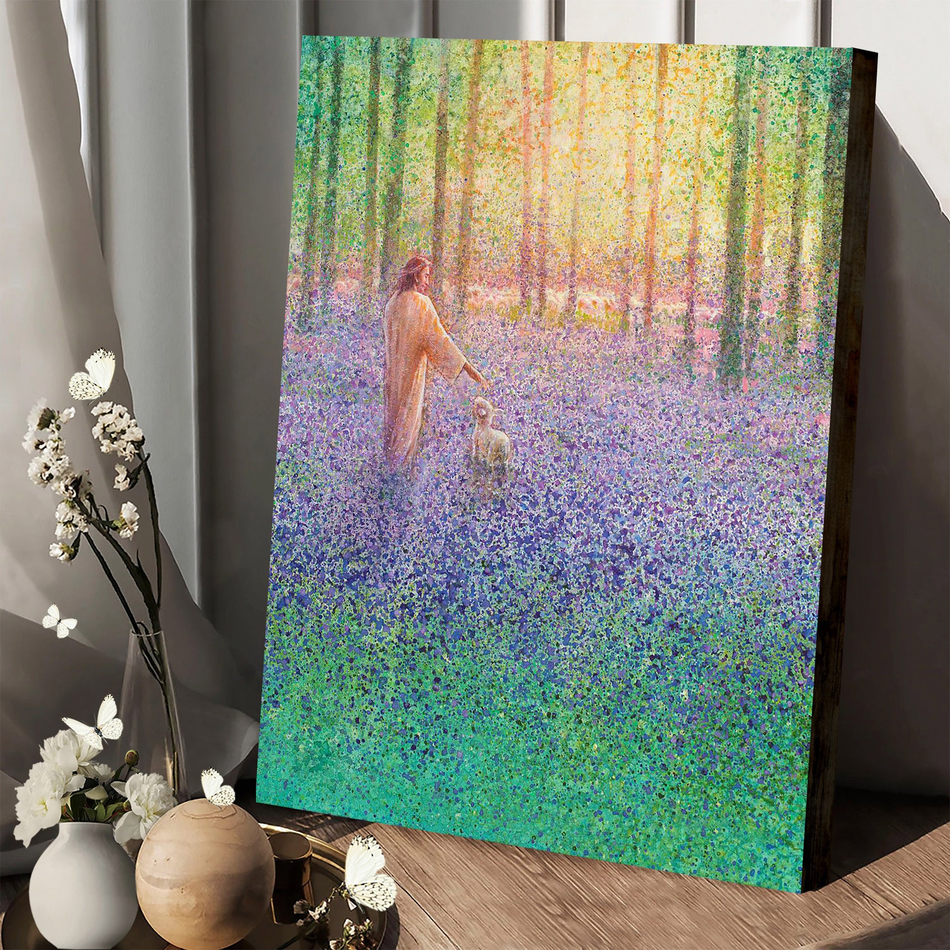 Jesus And The Lamb Picture - Walk With Me Portrait Canvas Wall Art - Christian Wall Decor