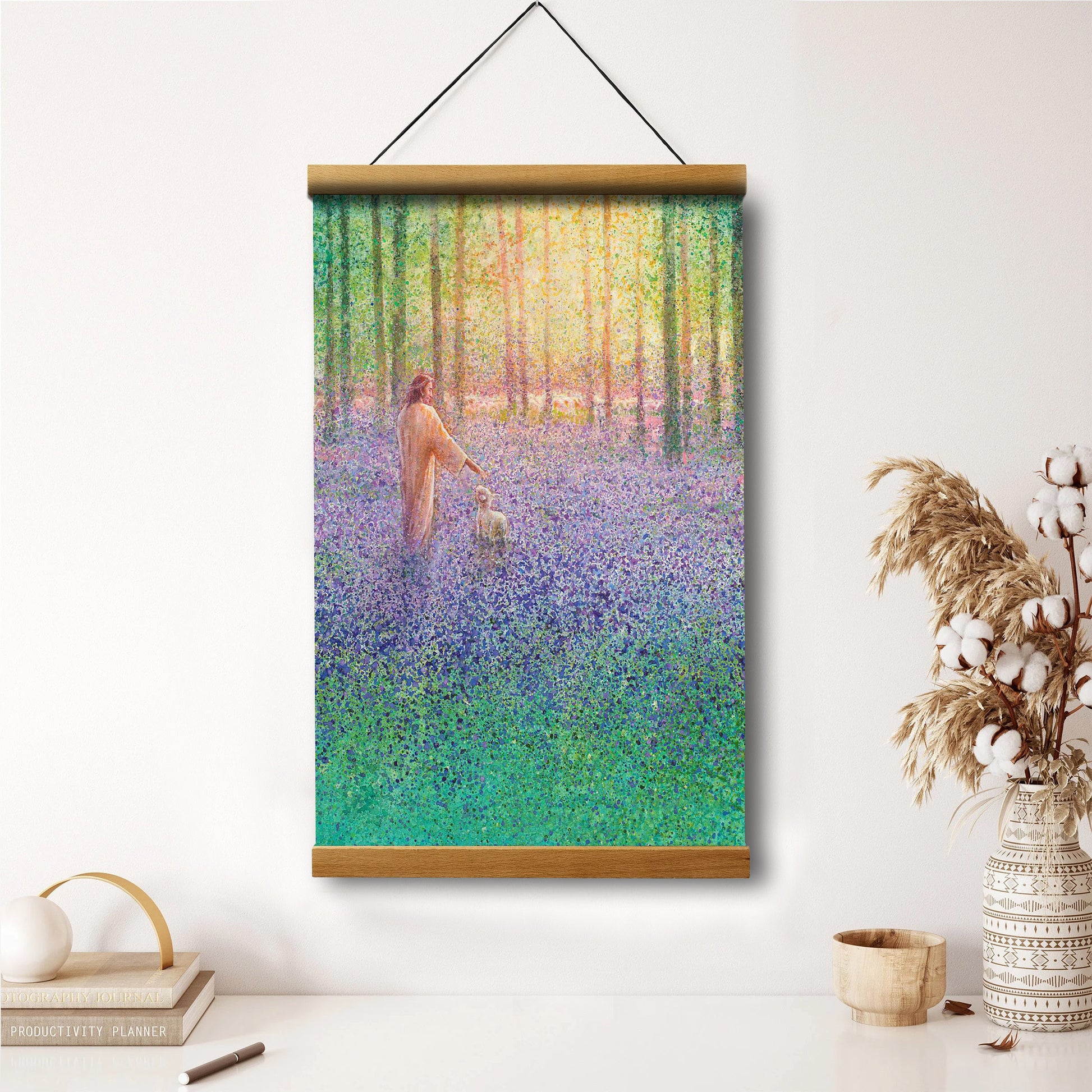 Jesus And The Lamb Picture - Walk With Me Portrait Hanging Canvas Wall Art - Christian Wall Decor - Religious Canvas