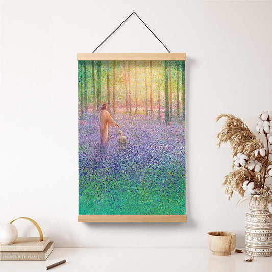 Jesus And The Lamb Picture - Walk With Me Portrait Hanging Canvas Wall Art - Christian Wall Decor - Religious Canvas