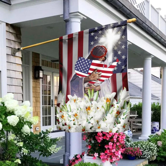 Jesus And The Lilies God American Flag - Outdoor Christian House Flag - Christian Garden Flags
