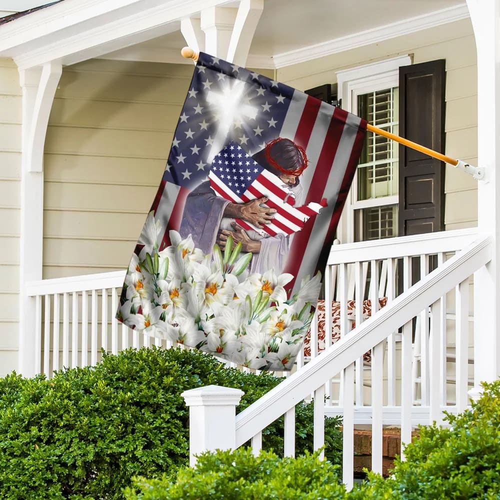 Jesus And The Lilies God American Flag - Outdoor Christian House Flag - Christian Garden Flags